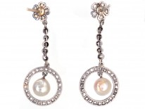 Edwardian Rose Diamond & Natural Pearl Drop Earrings
