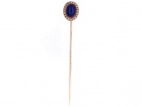 Edwardian 15ct Gold , Lapis Lazuli & Natural Split Pearls Tie Pin