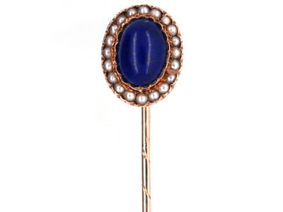 Edwardian 15ct Gold , Lapis Lazuli & Natural Split Pearls Tie Pin