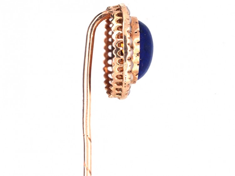 Edwardian 15ct Gold , Lapis Lazuli & Natural Split Pearls Tie Pin