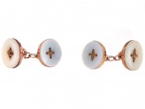 Edwardian 9ct Gold & Mother of Pearl Round Cufflinks