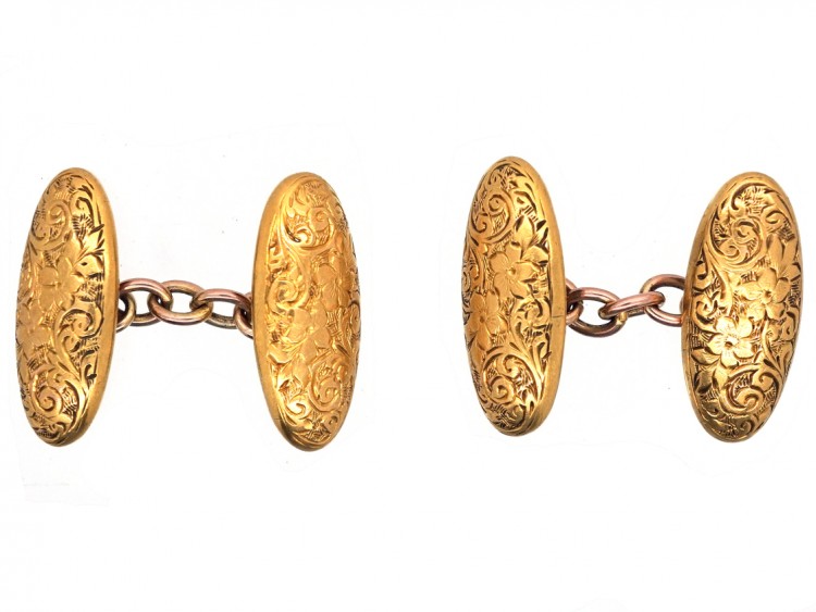 Victorian 15ct Gold Engraved Oval Cufflinks