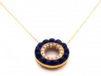 18ct Gold Lapis & Pearl Round Pendant on Chain