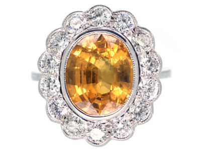 18ct White Gold Yellow Sapphire & Diamond Cluster Ring