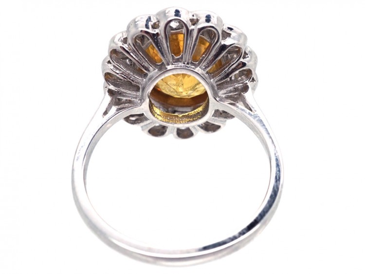 18ct White Gold Yellow Sapphire & Diamond Cluster Ring