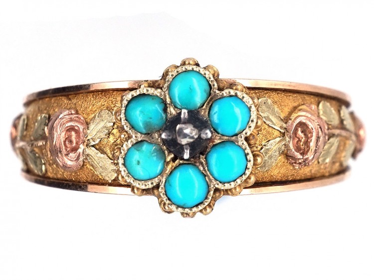 Georgian 18ct Three Colour Gold Forget Me Not Ring