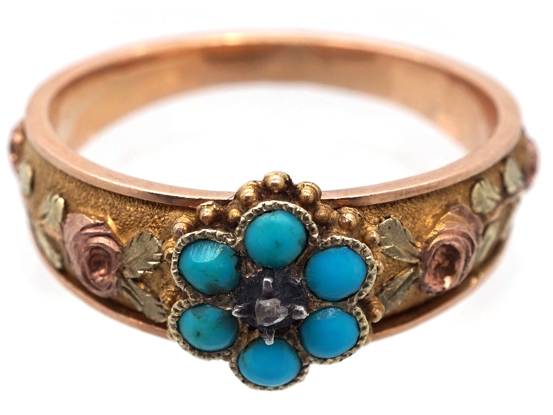 Georgian 18ct Three Colour Gold Forget Me Not Ring - The Antique