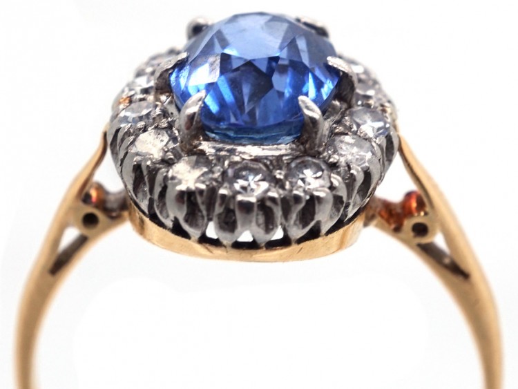 Ceylon Sapphire & Diamond Oval Cluster Ring