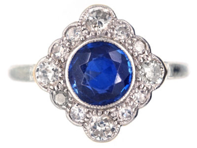 Edwardian Sapphire & Diamond Diamond Shaped Cluster Ring