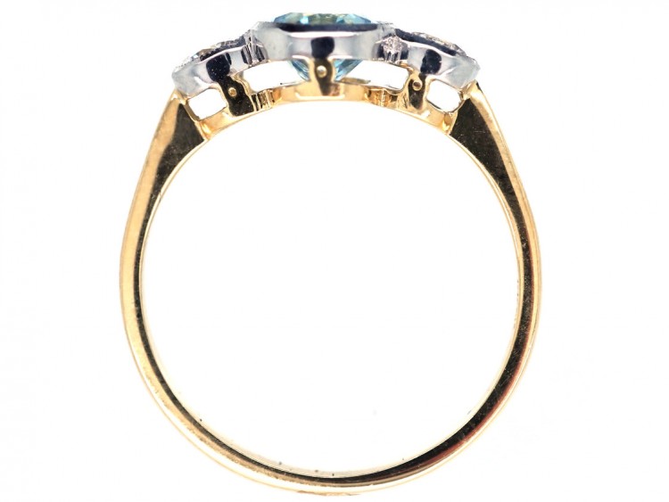18ct Yellow & White Gold, Aquamarine & Diamond Three Stone Ring