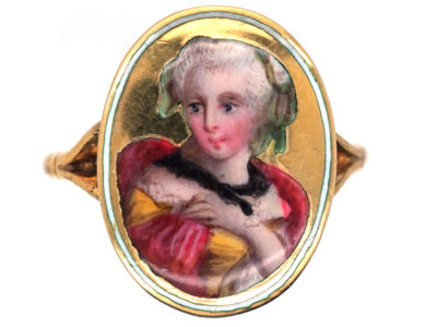 French Fin de Siècle 18ct Gold & Enamel Lady Ring