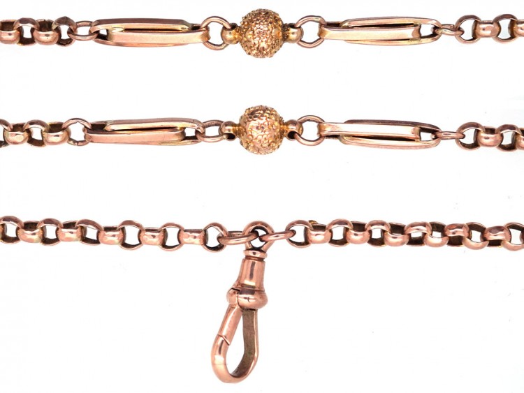 Victorian 9ct Gold, Ball & Bar Long Guard Chain