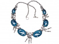 Arts & Crafts Silver & Enamel Necklace with Stylised Fish Design