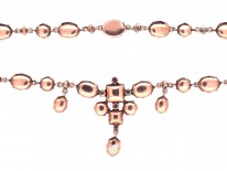 Edwardian Flat Cut Almandine Garnet, Pearl ​& Gold Necklace in Original Case