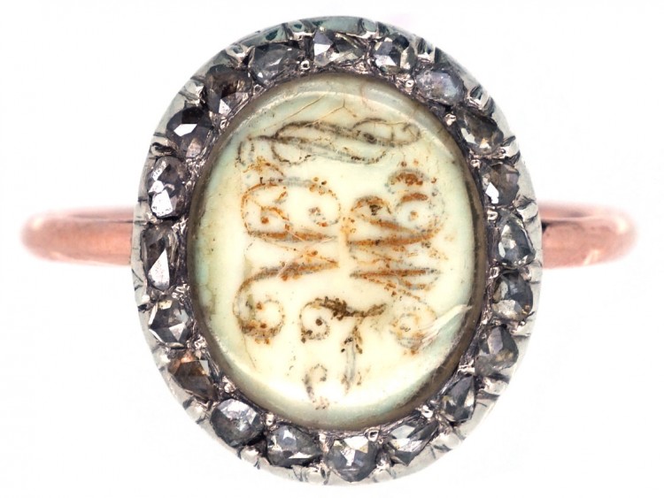 Georgian Gold & Rose Diamond Mourning Ring With Two Monograms