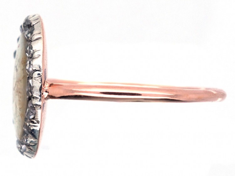 Georgian Gold & Rose Diamond Mourning Ring With Two Monograms