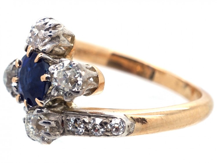Edwardian 18ct Gold, Diamond & Sapphire Crossover Ring