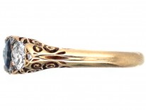 Victorian 18ct Gold Sapphire & Diamond Carved Half Hoop Ring
