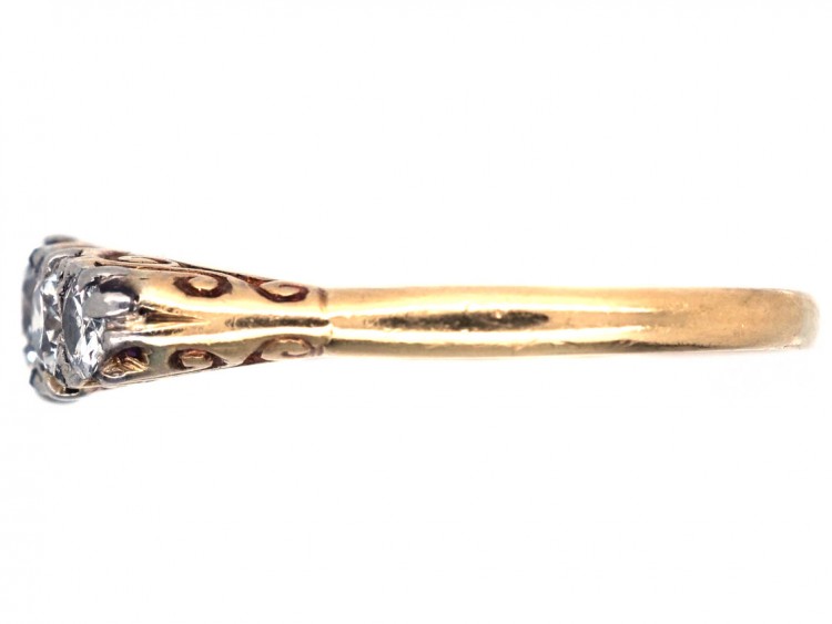 Edwardian 18ct Gold,Platinum & Diamond Carved Half Hoop Ring