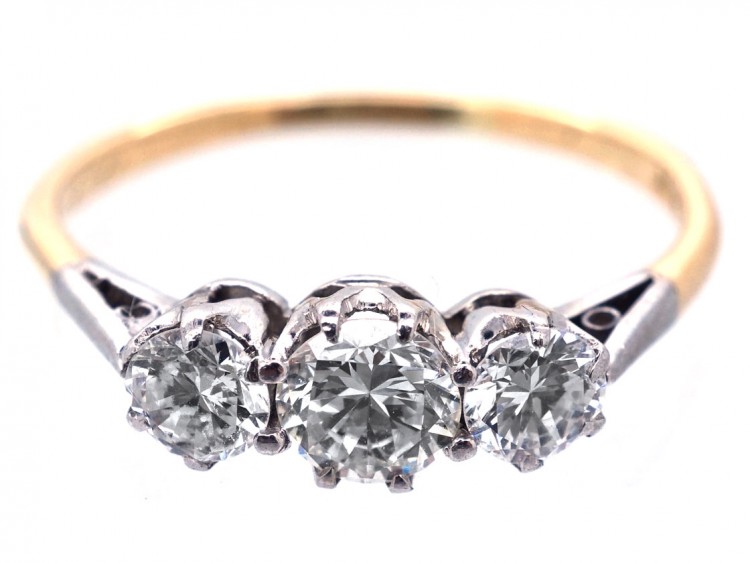 1920s 18ct Gold & Platinum Three Stone Diamond Ring