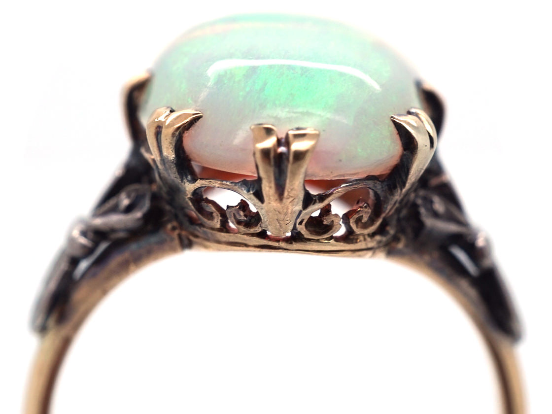 Art Deco 18ct Gold Large Opal Ring (11C/OJ) The Antique Jewellery Company