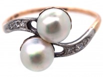 Art Nouveau Platinum & 18ct Gold, Natural Split Pearls & Diamond Ring