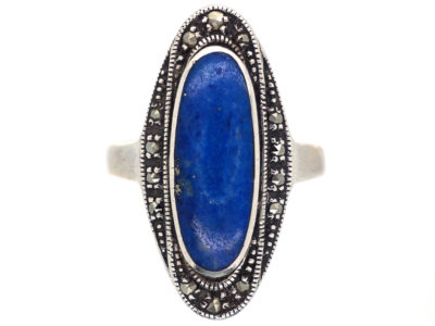 Art Deco Silver, Marcasite & Lapis Lazuli Ring