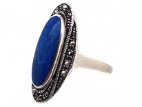 Art Deco Silver, Marcasite & Lapis Lazuli Ring