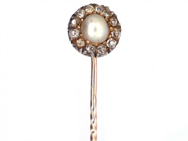 Victorian Diamond & Pearl Tie Pin