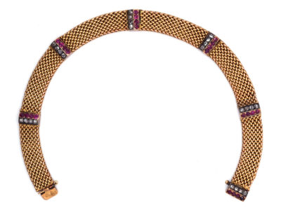 Edwardian Ruby & Diamond 18ct Gold Woven Bracelet