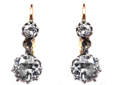 Edwardian Two Stone Diamond Drop Earrings in Original Case