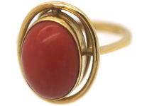 18ct Gold & Cabochon Coral Ring
