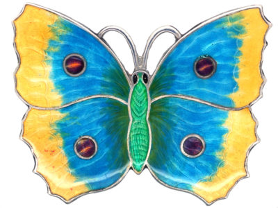 Large Green, Mauve & Yellow Enamel Butterfly Brooch