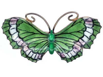 Silver, White & Green Enamel Butterfly Brooch