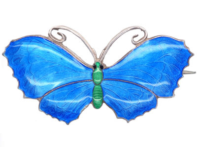 Large Silver, Green & Blue Enamel Butterfly Brooch