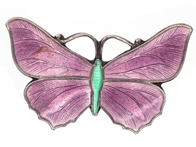Small Silver, Mauve ​& Green Enamel Butterfly Brooch
