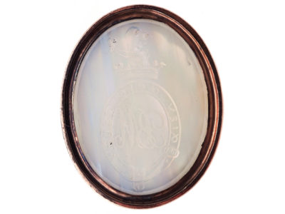 Georgian Gold & Grey Chalcedony Seal With Crest Intaglio