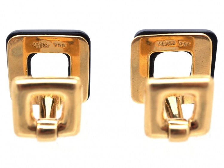 18ct Gold & Onyx Square Hinged Cufflinks