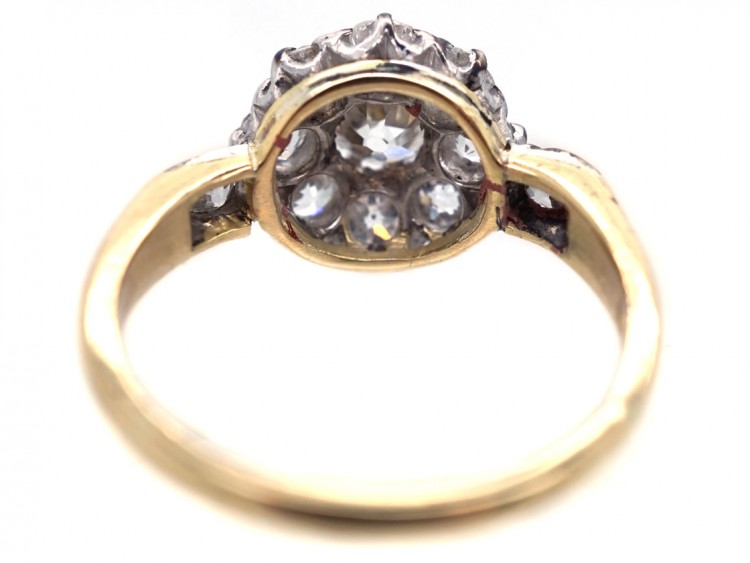Victorian 18ct Gold & Diamond Cluster Ring with Diamond Shoulders