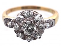 Victorian 18ct Gold & Diamond Cluster Ring with Diamond Shoulders