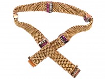 Edwardian Ruby & Diamond 18ct Gold Woven Bracelet