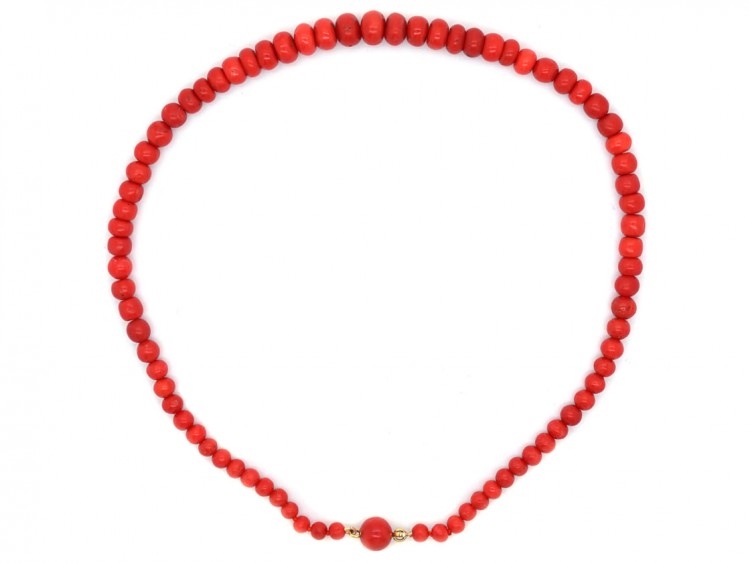 Victorian Natural Red Coral Bead Necklace