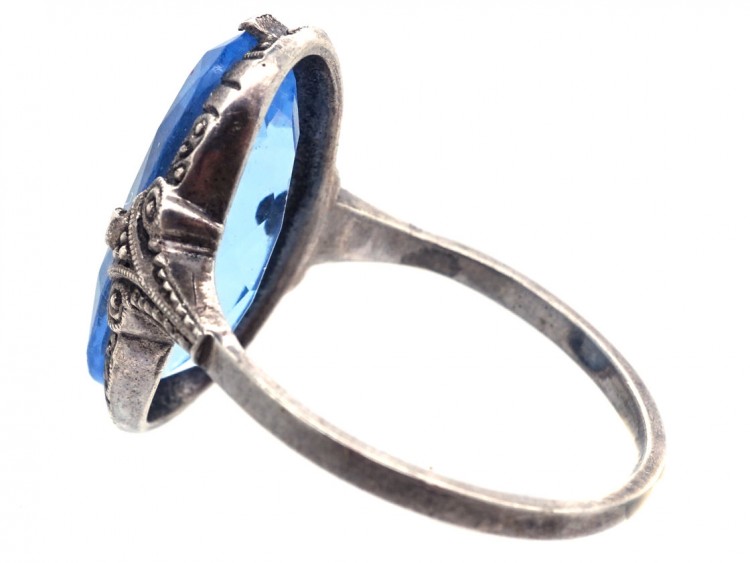 Art Deco Silver & Oval Blue Paste Ring
