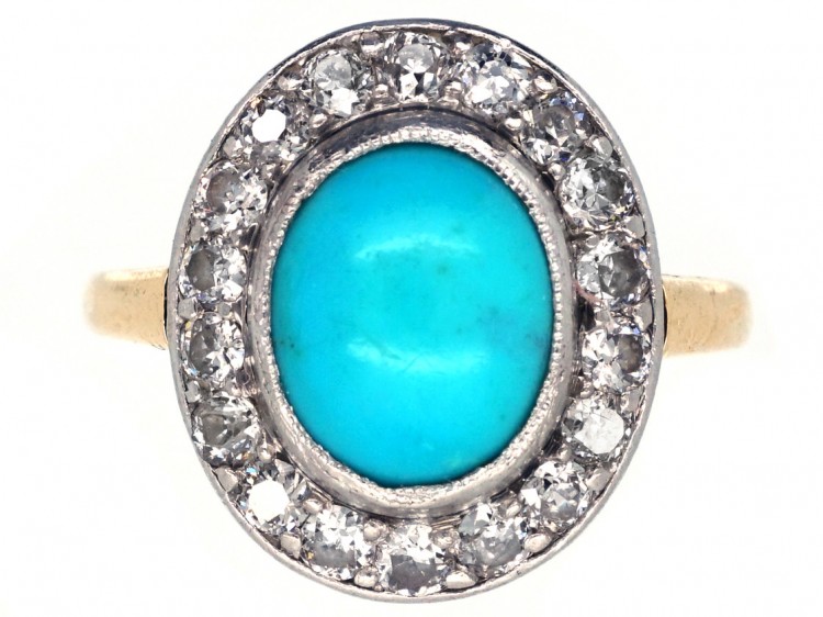 Turquoise & Diamond Oval Cluster Ring