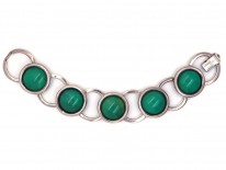 Art Deco Silver & Jade Round Links Bracelet