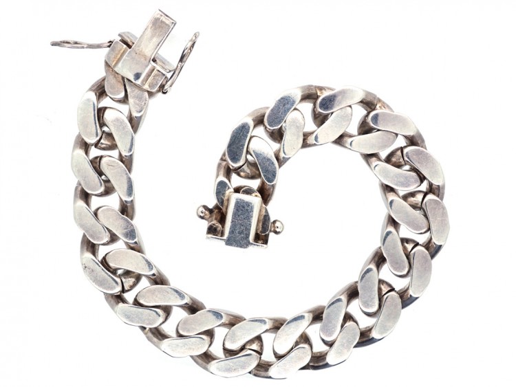 Silver Flat Curb Link Bracelet
