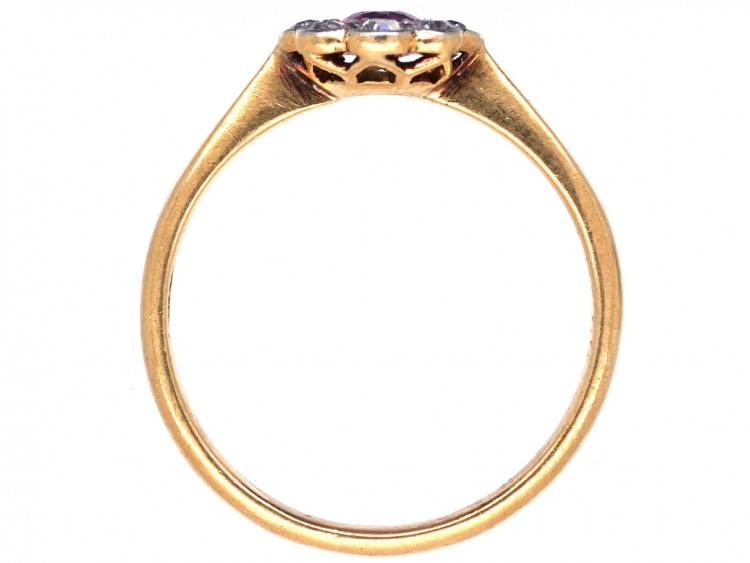 Edwardian 18ct Gold & Platium, Ruby & Diamond Cluster Ring