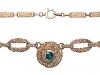 Theodor Fahrner Silver Gilt Necklace set with a Green Tourmaline