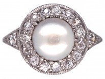 Edwardian Natural Pearl & Diamond Cluster Ring