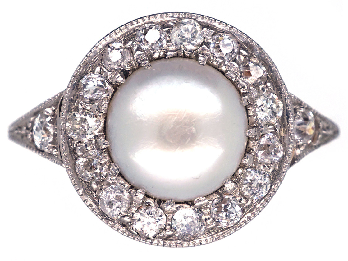 Edwardian Natural Pearl & Diamond Cluster Ring (262H) | The Antique ...